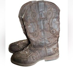 Roper Cowgirl Western Boots Brown Girls Size 12 Glitter